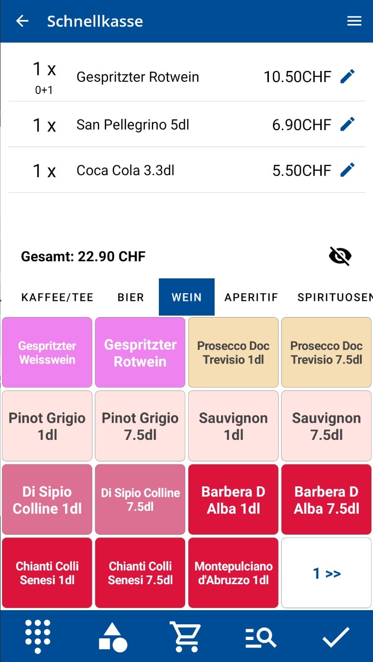 GastroSoft Droid Buchungsmaske